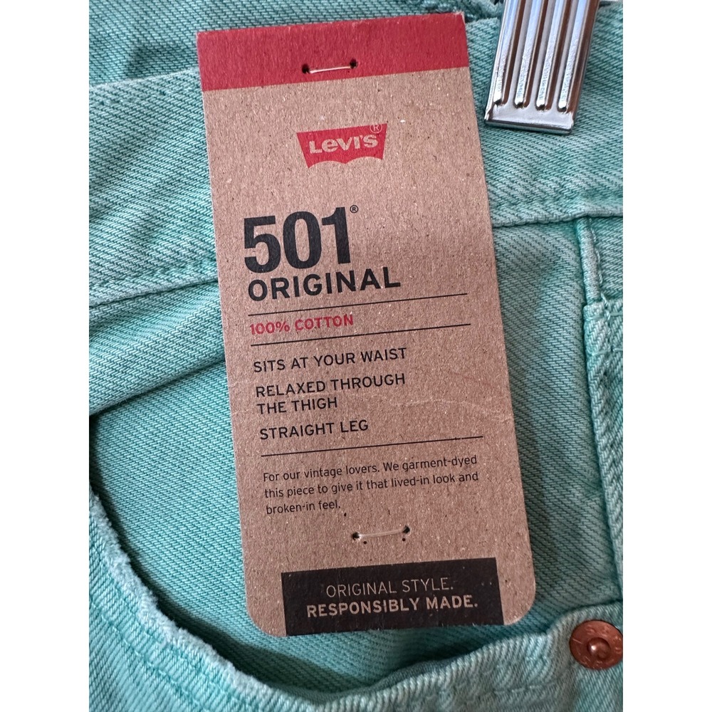 Levis 501 Original Fit Jeans Mens 29x34 Mint Green Garment Dye Straight Leg NEW